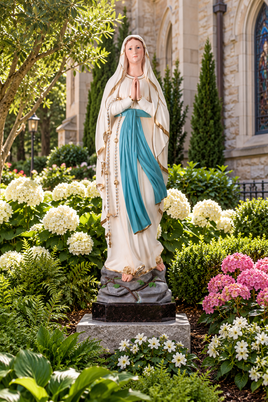 Hand-painted Our Lady of Lourdes fiberglass statue, made in Italy