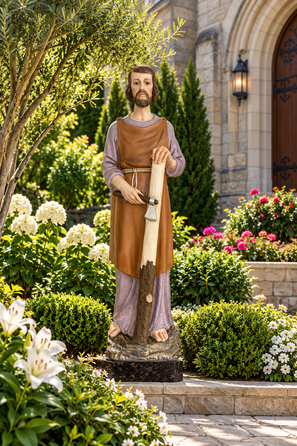 Hand-painted St. Joseph the Worker fiberglass statue, made in Italy