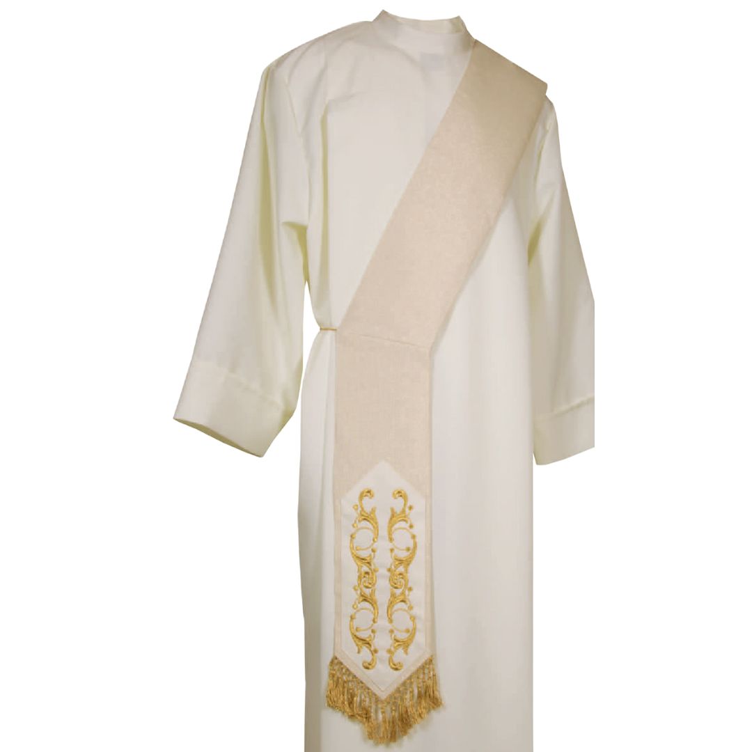 Deacon Stole with gold brocade banding Made in Italy and sold by The Clergy Store