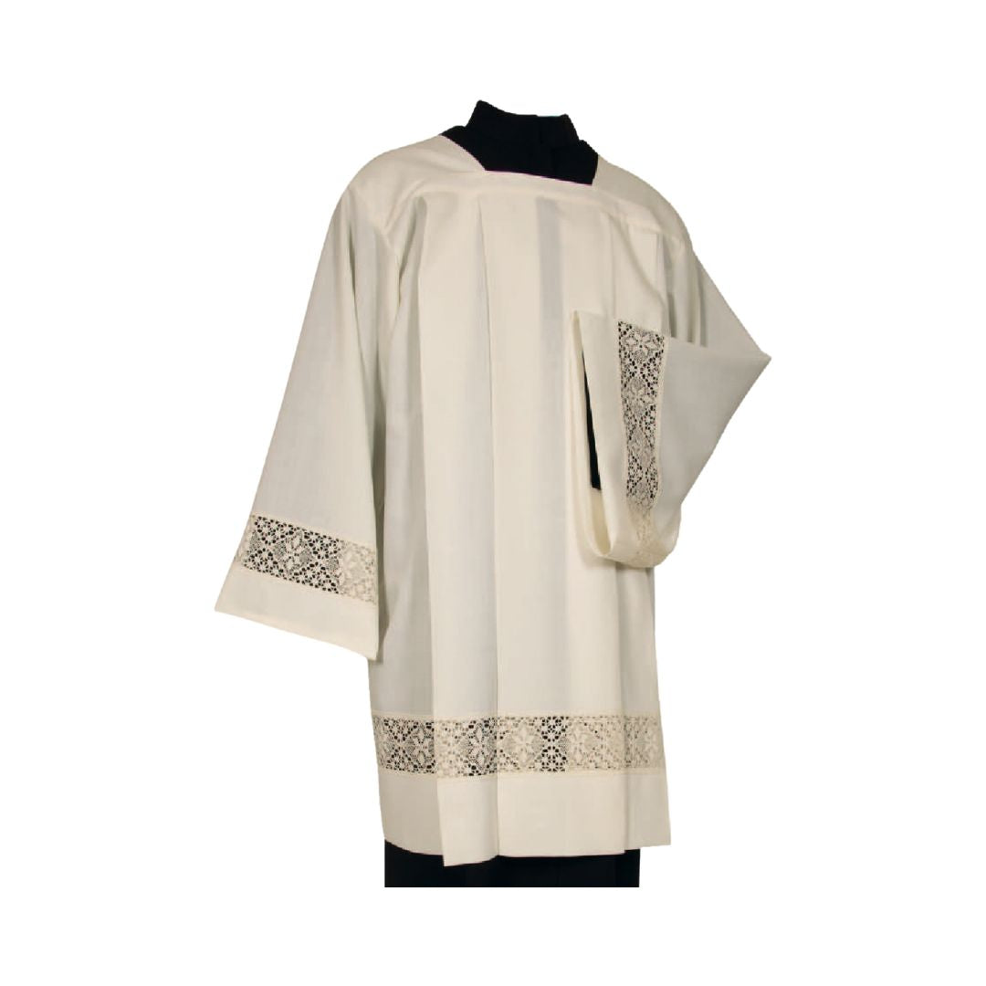 Clergy Surplice made from a cotton blend with lace insert. Made in Italy and sold by The Clergy Store