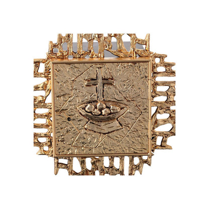 Wall Tabernacle with Cross and Loaves moftif. 24K-Gold & Silver plated. Single door. Made by Napoletana Arte Sacra Italy