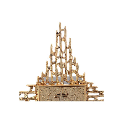Wall Tabernacle with Cross and Loaves moftif. 24K-Gold & Silver plated. Single door. Made by Napoletana Arte Sacra Italy