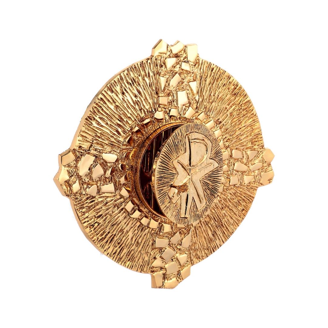 Wall Tabernacle with Chi Rho 24K-Gold & Silver plated. Single door. Made by Napoletana Arte Sacra 