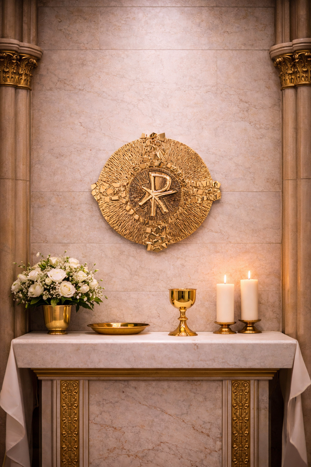 Chi Rho Wall Tabernacle 24k gold plated made in Italy