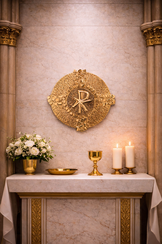 Chi Rho Wall Tabernacle 24k gold plated made in Italy
