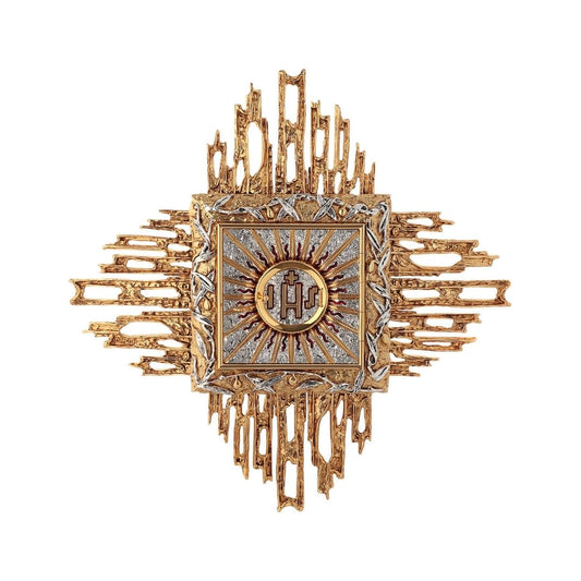 Wall Tabernacle with  IHS 24K-Gold & Silver plated. Single door. Made by Napoletana Arte Sacra 