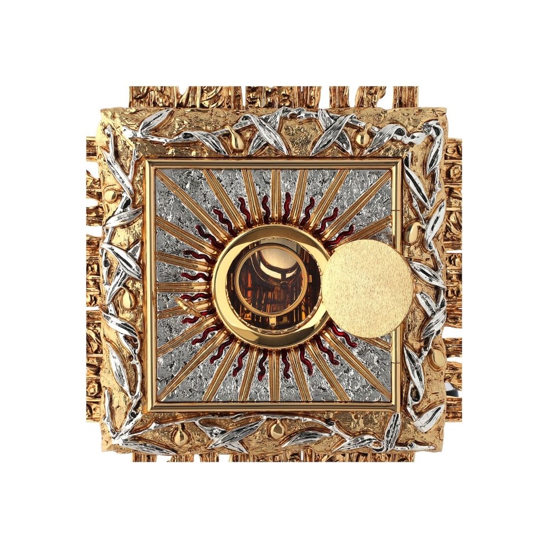 Wall Tabernacle with  IHS 24K-Gold & Silver plated. Single door. Made by Napoletana Arte Sacra 
