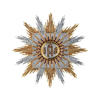 Wall Tabernacle with  IHS 24K-Gold & Silver plated. Single door with adoration window. Made by Napoletana Arte Sacra 