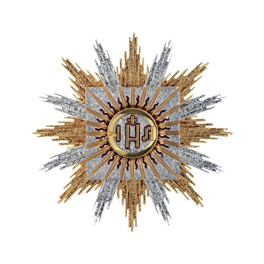 Wall Tabernacle with  IHS 24K-Gold & Silver plated. Single door with adoration window. Made by Napoletana Arte Sacra 