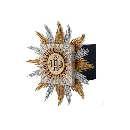 Wall Tabernacle with  IHS 24K-Gold & Silver plated. Single door with adoration window. Made by Napoletana Arte Sacra 