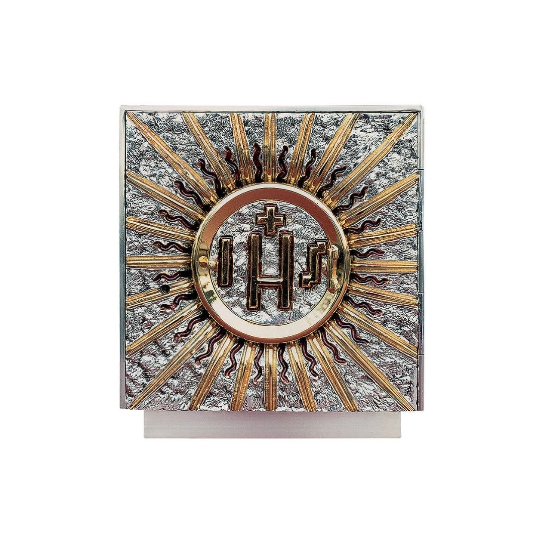 Wall Tabernacle with  IHS 24K-Gold & Silver plated. Single door with adoration window. Made by Napoletana Arte Sacra 