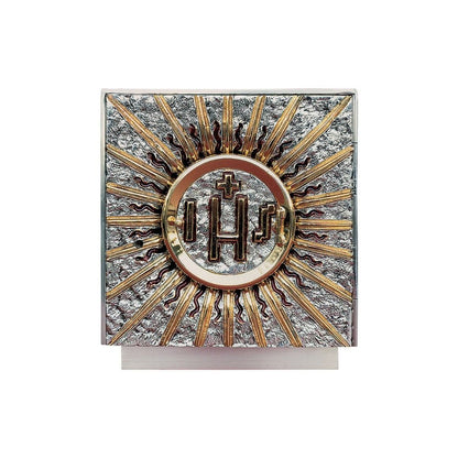 Wall Tabernacle with  IHS 24K-Gold & Silver plated. Single door with adoration window. Made by Napoletana Arte Sacra 