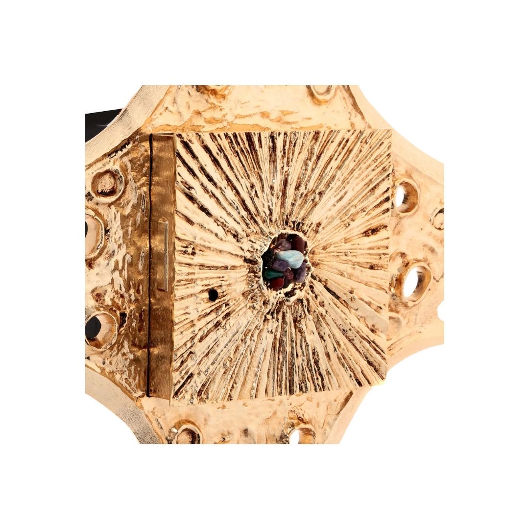 Wall Tabernacle with Earth Stones 24K-Gold & Silver plated. Single door. Made by Napoletana Arte Sacra 