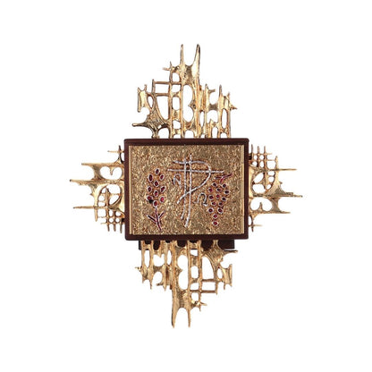 Wall Tabernacle with  Chi Rho and Grapes Gold & Silver plated. Single door. Made by Napoletana Arte Sacra Italy