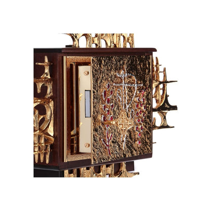 Wall Tabernacle with  Chi Rho and Grapes Gold & Silver plated. Single door. Made by Napoletana Arte Sacra Italy