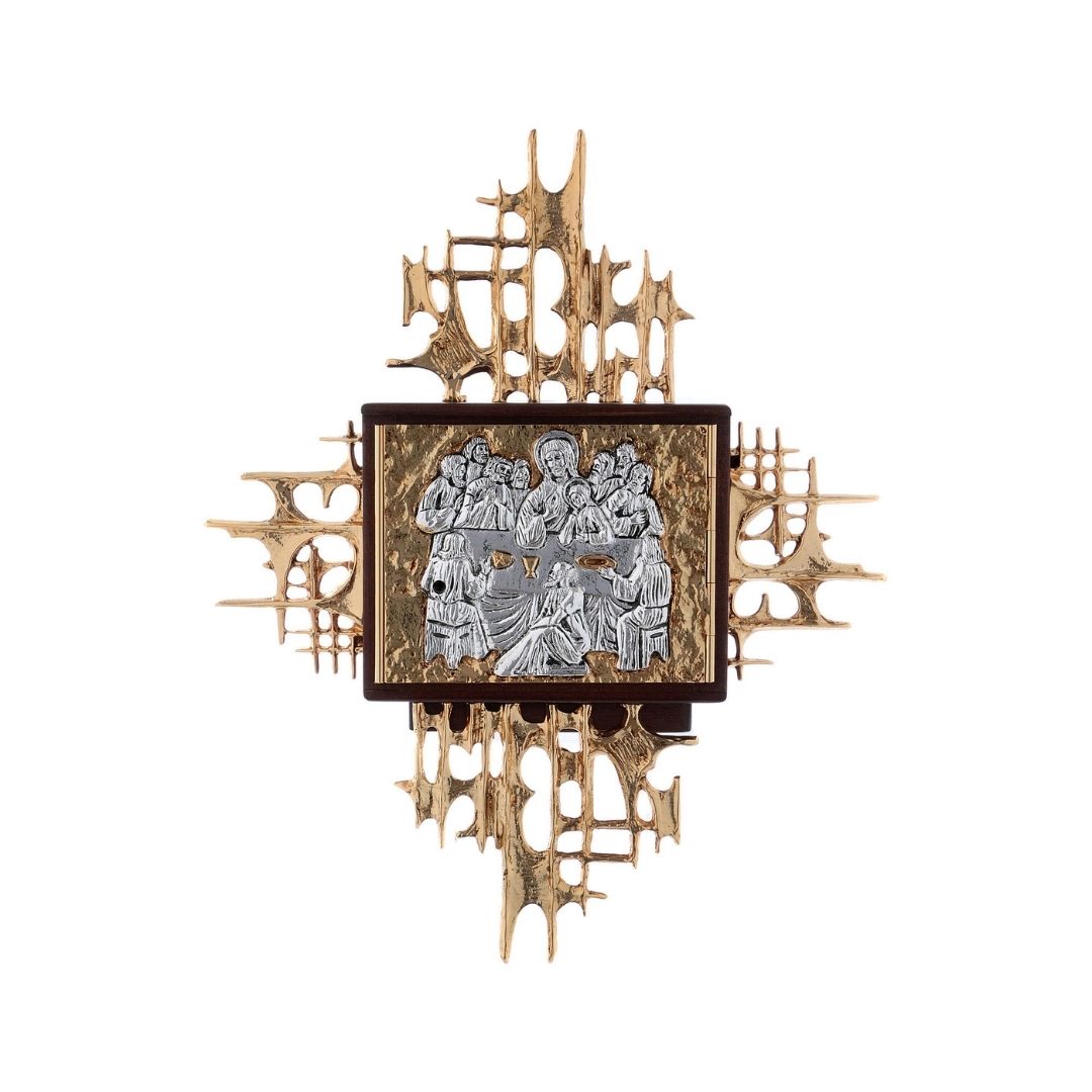 Wall Tabernacle with  the Last Supper in 24k Gold Plated. Single door. Made by Napoletana Arte Sacra Italy