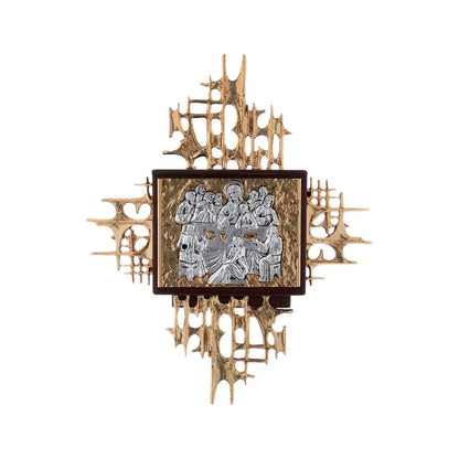 Wall Tabernacle with  the Last Supper in 24k Gold Plated. Single door. Made by Napoletana Arte Sacra Italy