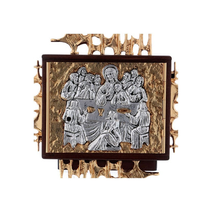 Wall Tabernacle with  the Last Supper in 24k Gold Plated. Single door. Made by Napoletana Arte Sacra Italy