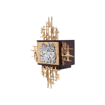 Wall Tabernacle with  the Last Supper in 24k Gold Plated. Single door. Made by Napoletana Arte Sacra Italy