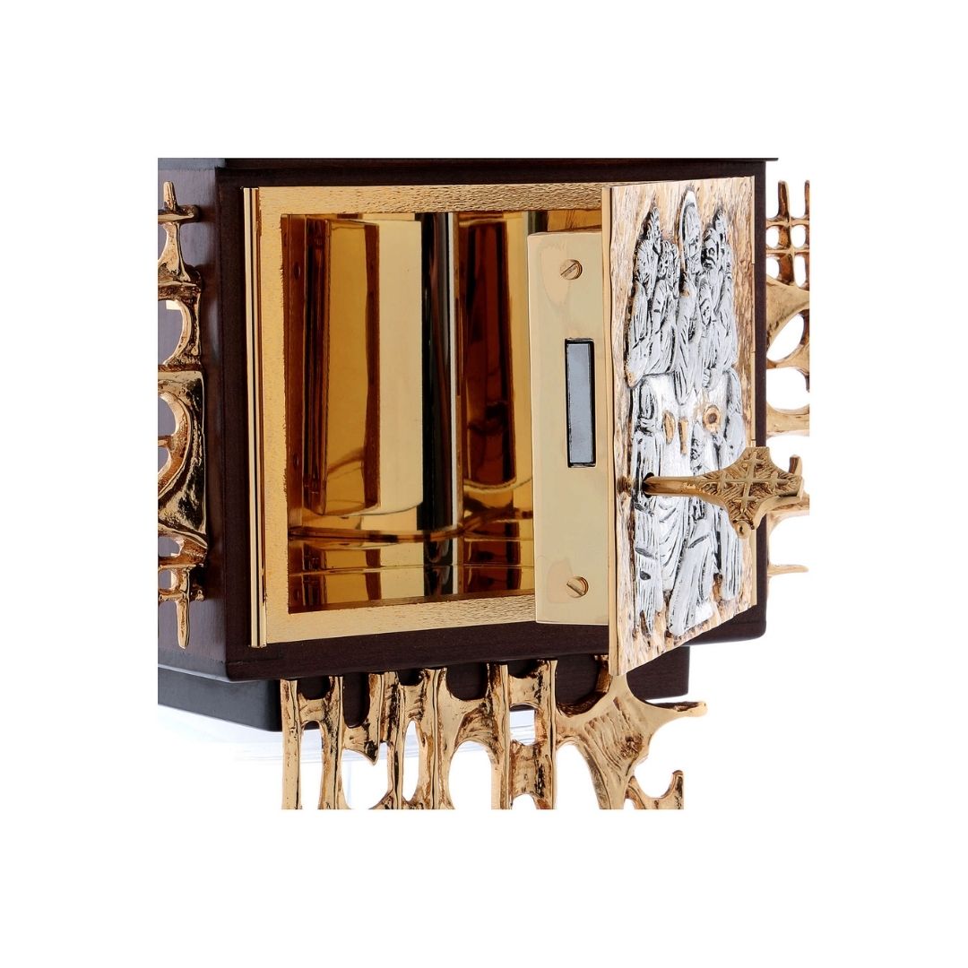 Wall Tabernacle with  the Last Supper in 24k Gold Plated. Single door. Made by Napoletana Arte Sacra Italy