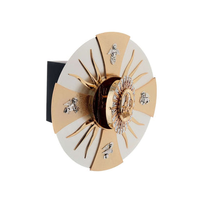 Wall Tabernacle with  the four evangelist in 24k Gold Plated. Single door with adoration window. Made by Napoletana Arte Sacra Italy