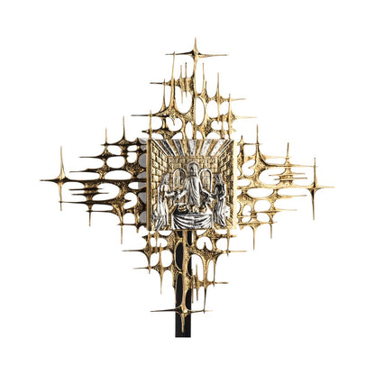 Wall Tabernacle with  the Last Supper in 24k Gold Plated. Single door. Made by Napoletana Arte Sacra Italy