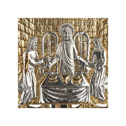 Wall Tabernacle with  the Last Supper in 24k Gold Plated. Single door. Made by Napoletana Arte Sacra Italy