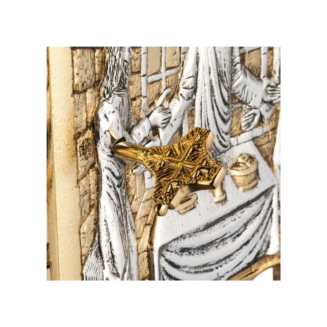 Wall Tabernacle with  the Last Supper in 24k Gold Plated. Single door. Made by Napoletana Arte Sacra Italy