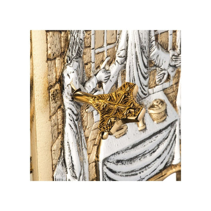 Wall Tabernacle with  the Last Supper in 24k Gold Plated. Single door. Made by Napoletana Arte Sacra Italy