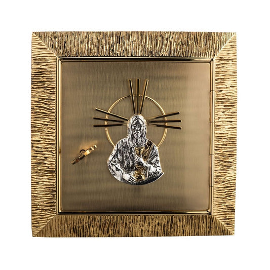 Wall Tabernacle with  image of Jesus in 24k Gold Plated. Single door. Made by Napoletana Arte Sacra Italy