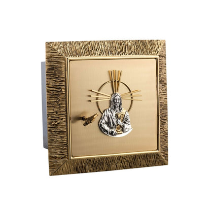 Wall Tabernacle with  image of Jesus in 24k Gold Plated. Single door. Made by Napoletana Arte Sacra Italy