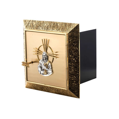 Wall Tabernacle with  image of Jesus in 24k Gold Plated. Single door. Made by Napoletana Arte Sacra Italy