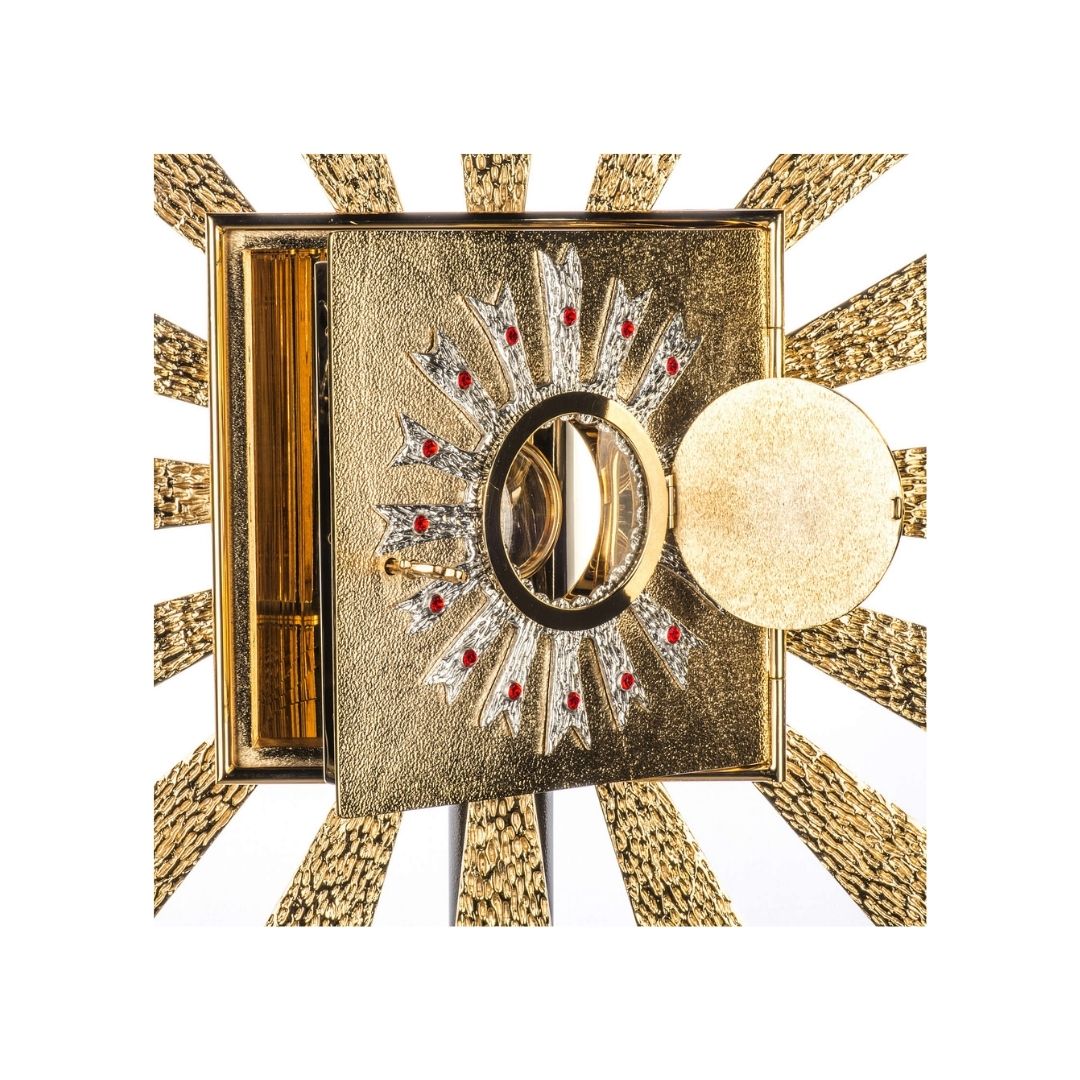 Wall Tabernacle with  image of  Lamb of God in 24k Gold Plated. Single door with adoration window. Made by Napoletana Arte Sacra Italy
