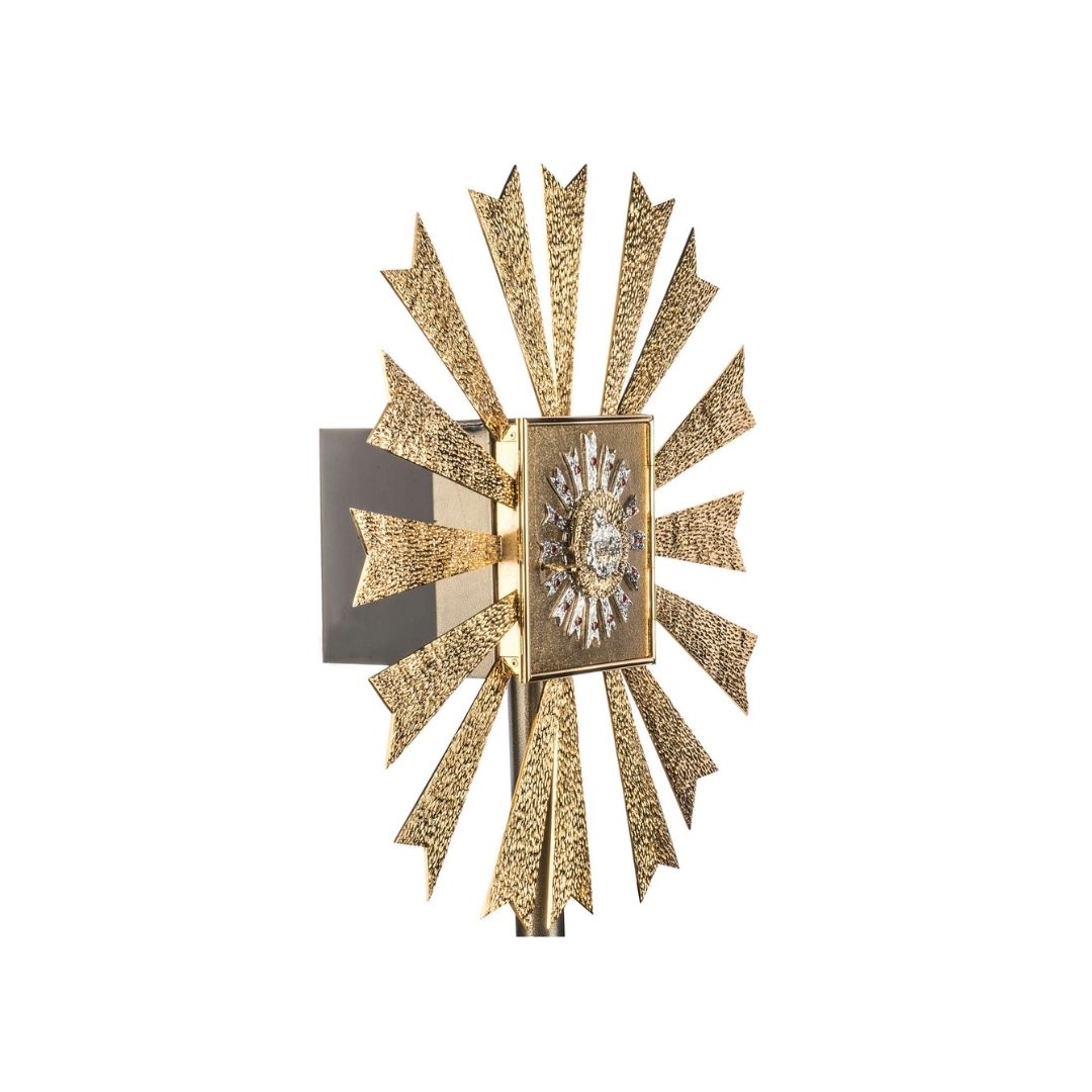 Wall Tabernacle with  image of  Lamb of God in 24k Gold Plated. Single door with adoration window. Made by Napoletana Arte Sacra Italy