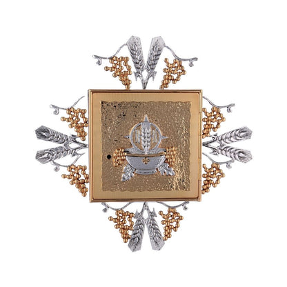Wall Tabernacle with  Host, Grapes and Ears of Wheat in 24k Gold Plated. Single door. Made by Napoletana Arte Sacra Italy