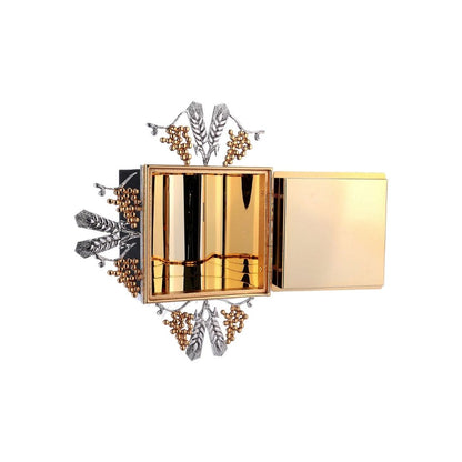 Wall Tabernacle with  Host, Grapes and Ears of Wheat in 24k Gold Plated. Single door. Made by Napoletana Arte Sacra Italy