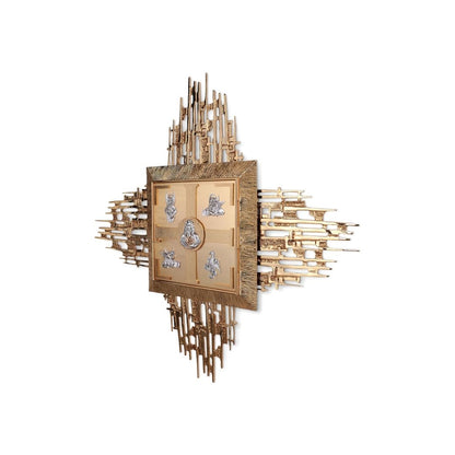 Wall Tabernacle with  four evangelist 24K-Gold & Silver plated. Single door with adoration window. Made by Napoletana Arte Sacra Italy