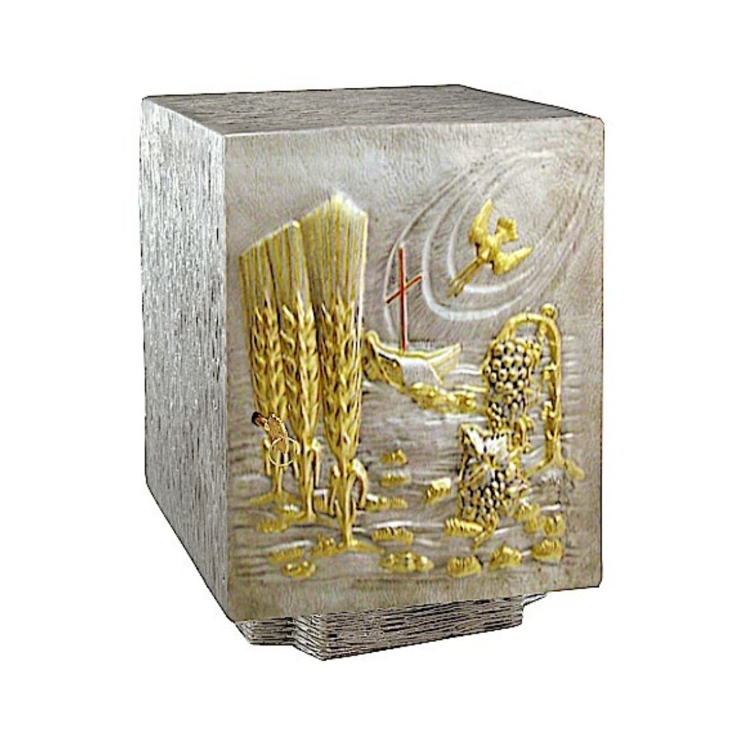 Bronze tabernacle with ears of wheat and grapes in a silver finish. Made in Italy and sold by The Clergy Store