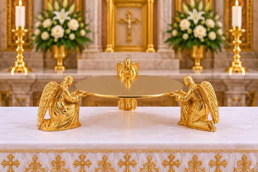 Thabor for monstrance brass gold plated with Angels. Made in Italy and sold by The Clergy Store