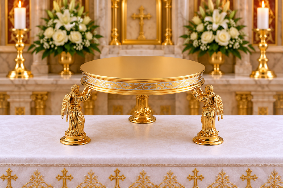 Thabor for monstrance brass gold plated with Angels. Sold by The Clergy Store