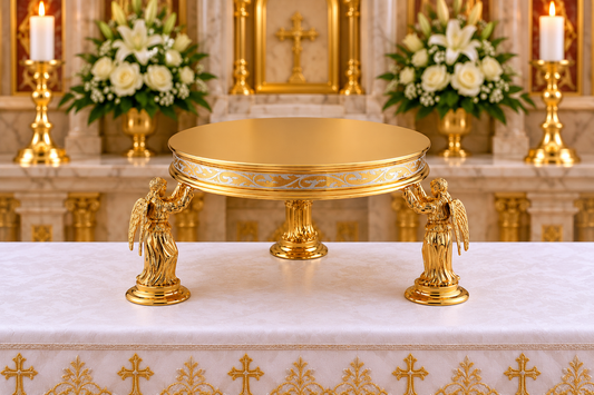 Thabor for monstrance brass gold plated with Angels. Sold by The Clergy Store