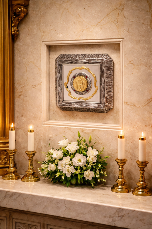 Wall Tabernacle inside a chapel. Style 661 from Mollica. Made in Italy