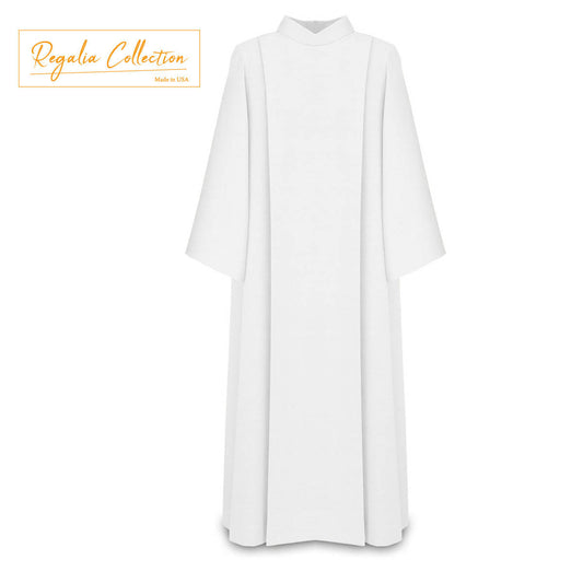 white wrap around clerical alb with snaps