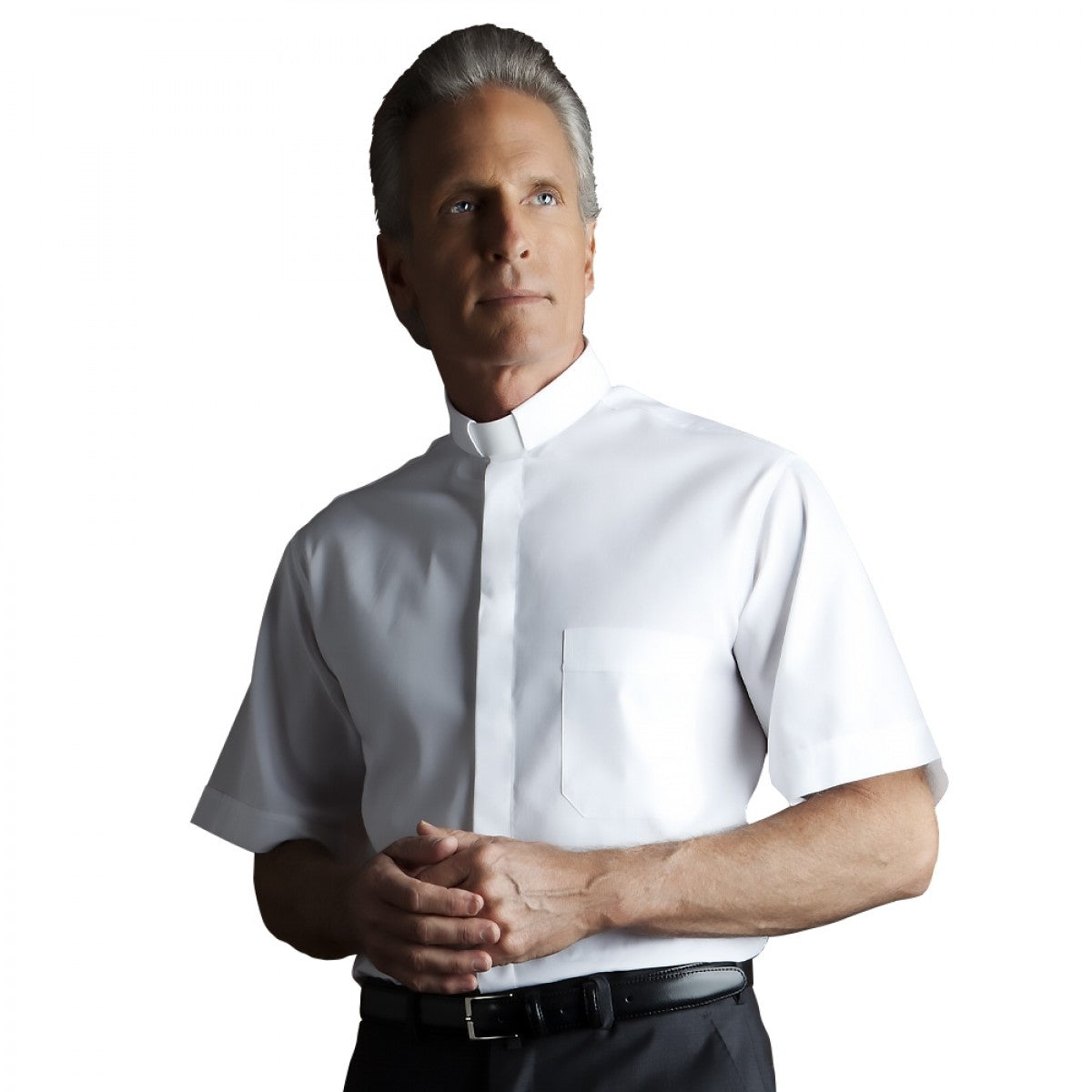 Clerical shirts made with a cotton blend material.  Available in short or long sleeve. Brand name Desta. Made in Italy and sold by The Clergy Store