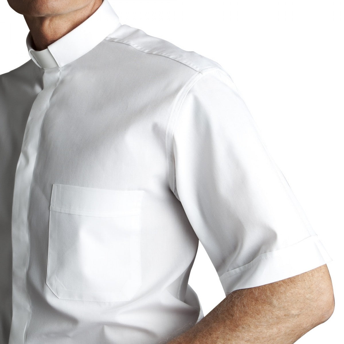 Clerical shirts made with a cotton blend material.  Available in short or long sleeve. Brand name Desta. Made in Italy and sold by The Clergy Store