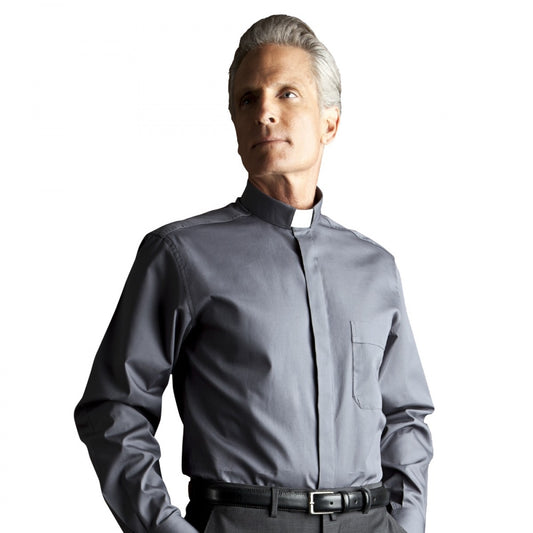 Clerical shirts made with a cotton blend material.  Available in short or long sleeve. Brand name Desta. Made in Italy and sold by The Clergy Store