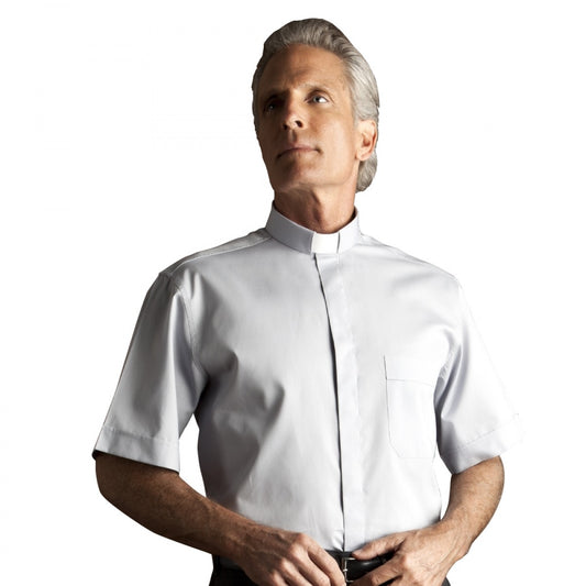 Clerical shirts made with a cotton blend material.  Available in short or long sleeve. Brand name Desta. Made in Italy and sold by The Clergy Store