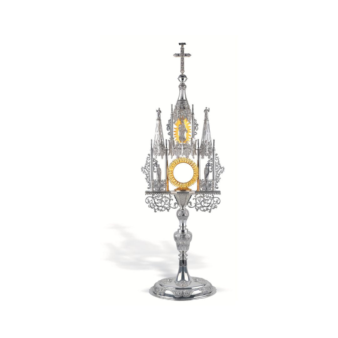 Gothic Monstrance with figures of the Mother of God, St. Anne, 
St. Joachim, St. Adalbert, and St. Stanislaus, 37¾” Ht.; glass luna: 2¾”