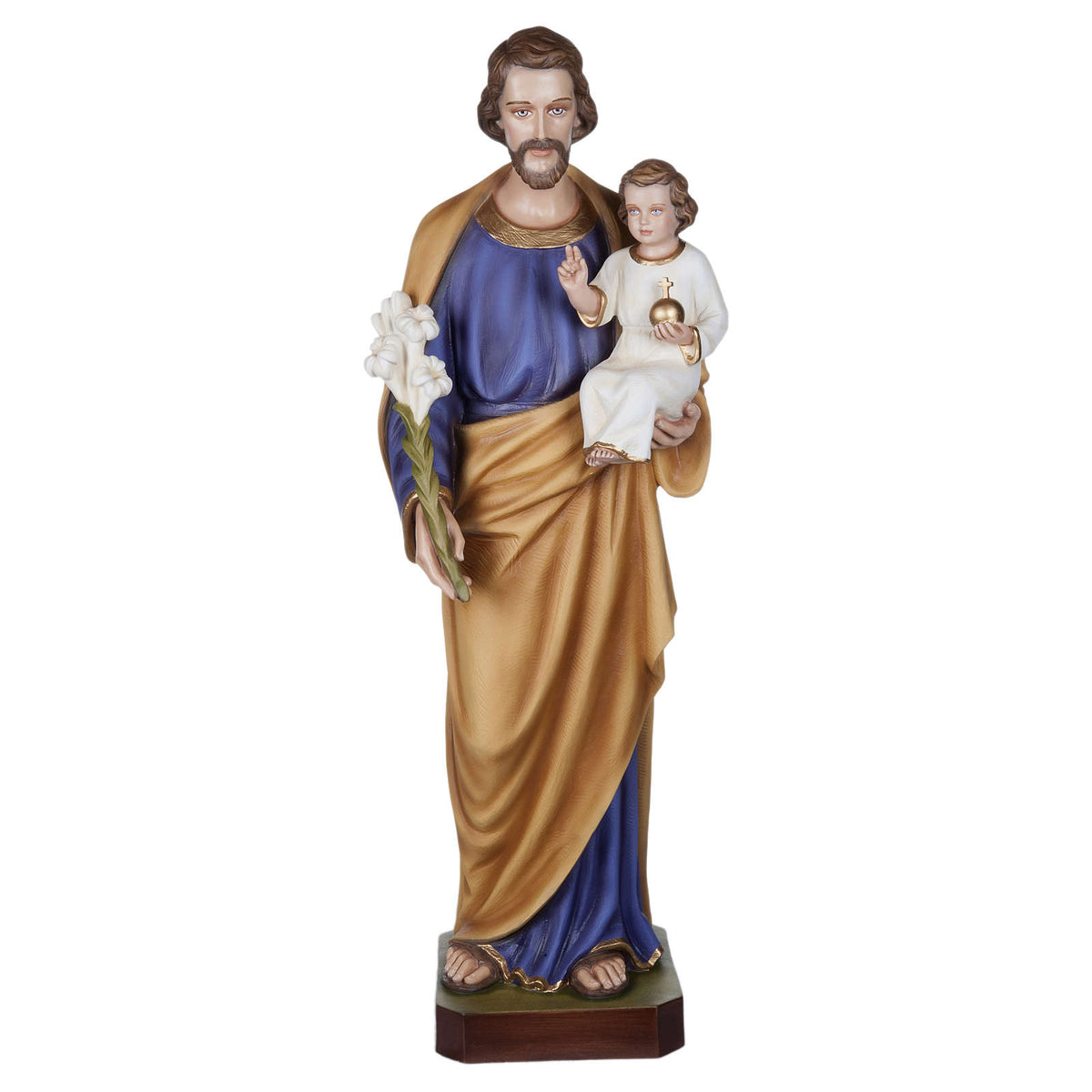 Saint Joseph and Child with Lillys statue made in fiberglass oil painted